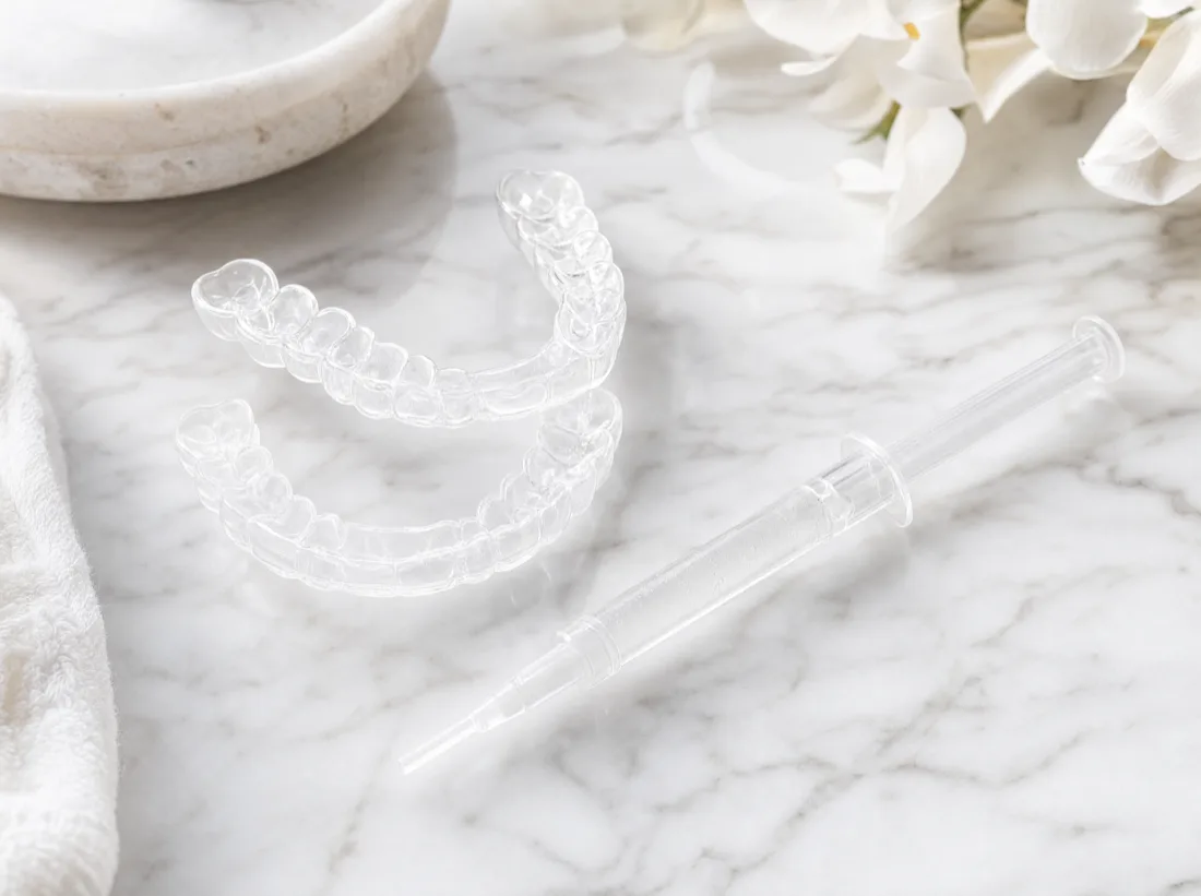Custom whitening trays and professional gel