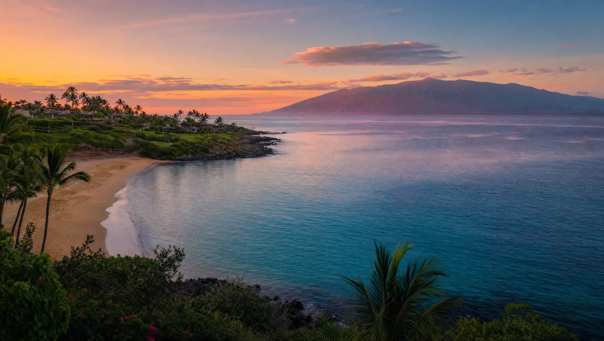 The Wailea coastline at dusk